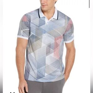 NWT Perry Ellis motion men’s grid print ribbed collar Polo short sleeve  XXL